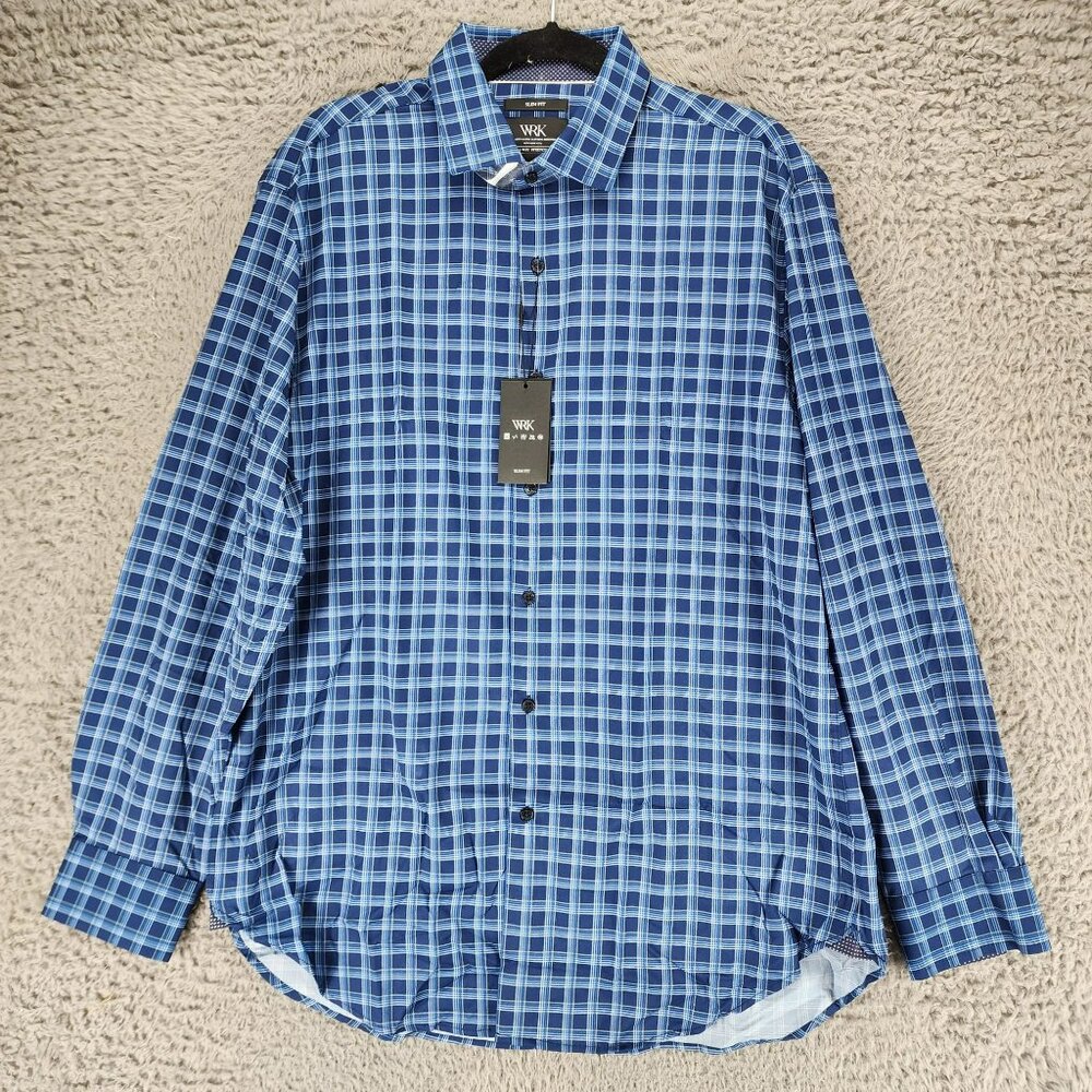 WRK Shirt Mens 17 Blue Plaid Long Sleeve Button Up *NWT*